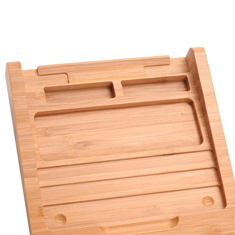 Bamboo wood Apple trackpad bracket showing 15cm size and natural colour