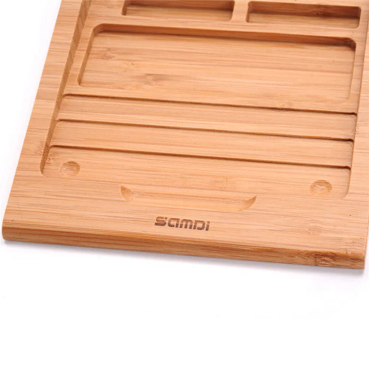 Bamboo wood Apple trackpad bracket showing 15cm size and natural colour