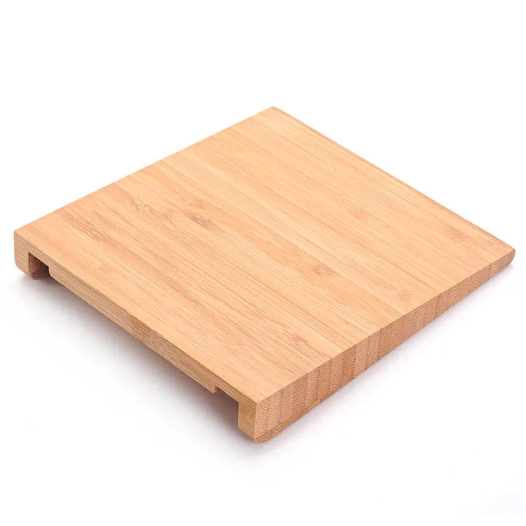 Bamboo wood Apple trackpad bracket showing 15cm size and natural colour