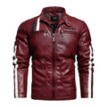 Men's PU leather motorcycle jacket with washed cotton lining in rock style, black colour, front view
