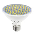 E27 LED lamp cup energy-saving bulb with 300 SMD beads shown in warm white and cool white light options.