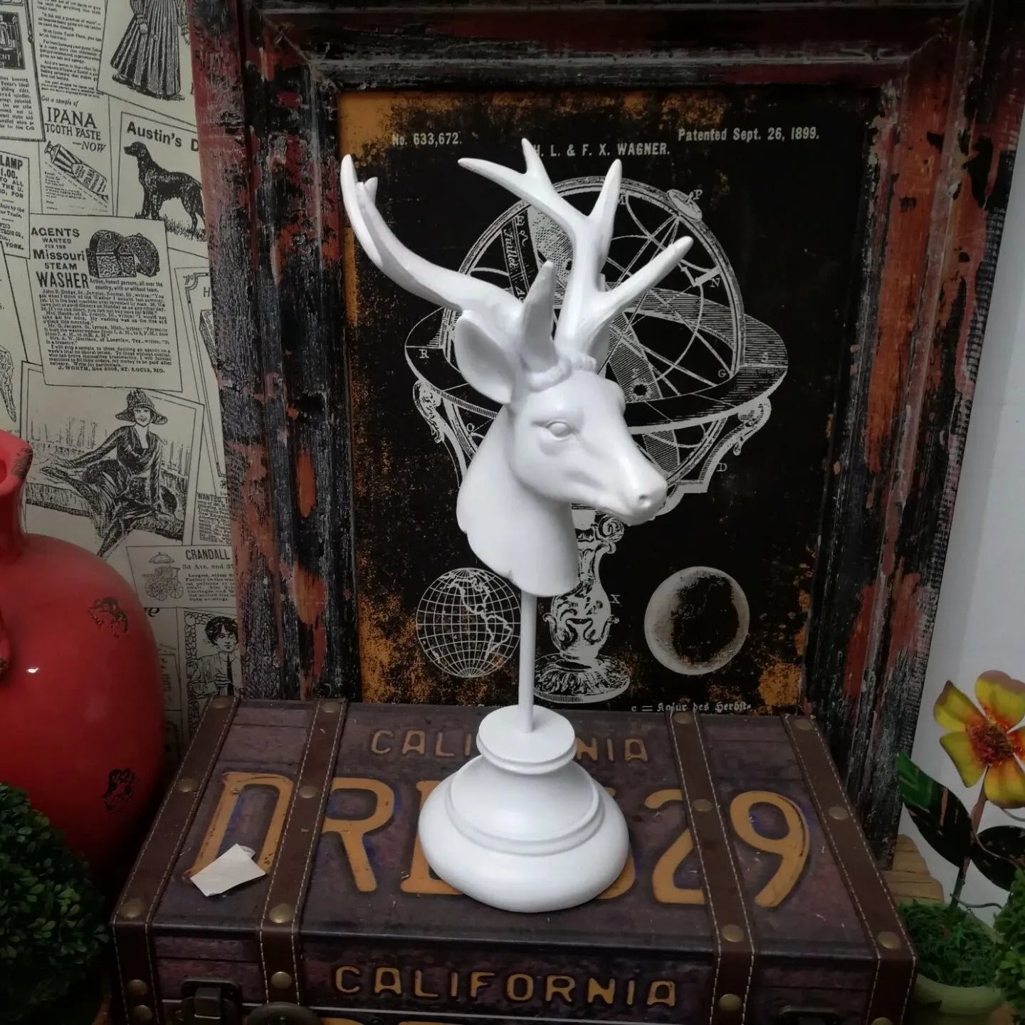 Natural resin animal figurine home decor in black, white, or wood colour, 32cm tall.