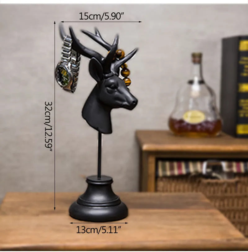 Natural resin animal figurine home decor in black, white, or wood colour, 32cm tall.