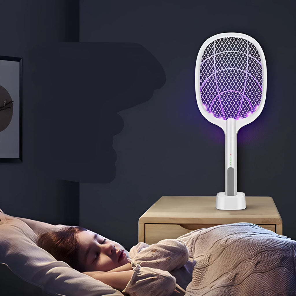 USB rechargeable electric mosquito swatter with 3000V grid and nickel-zinc iron outer net