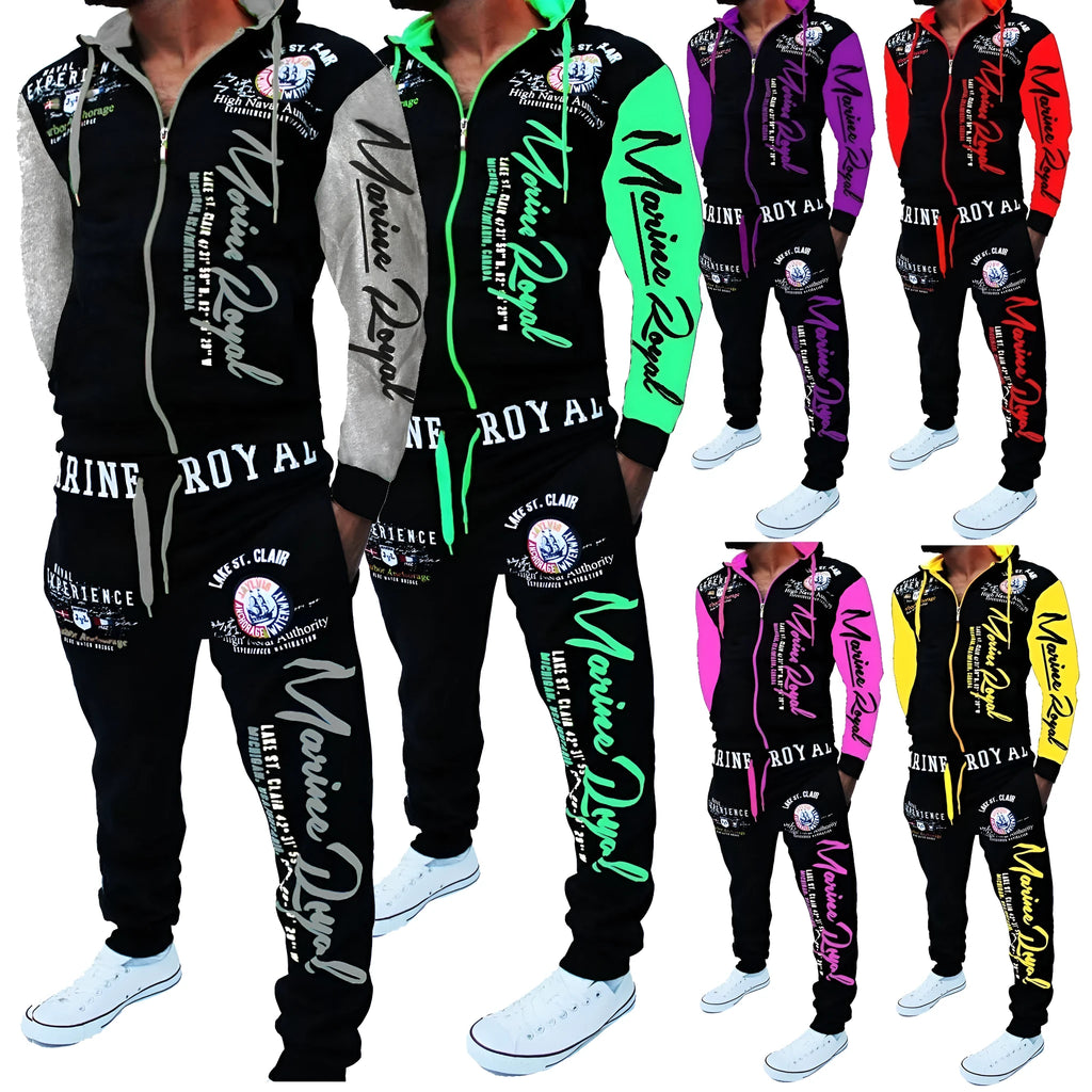 Men's polyester tracksuit set with zipper top and matching pants in green colour
