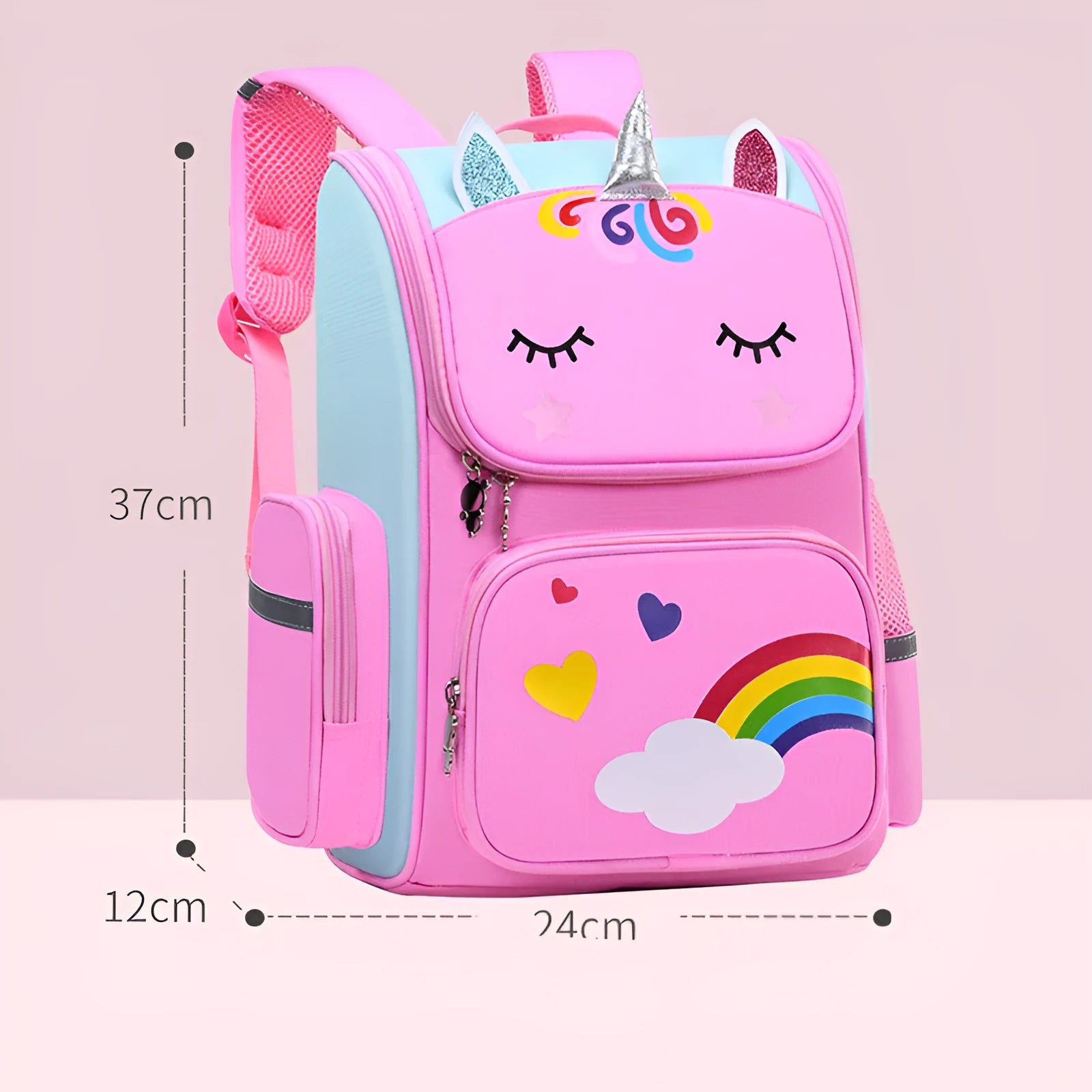 Primary school backpack for children grades 1-6 in blue, purple or pink with two size options