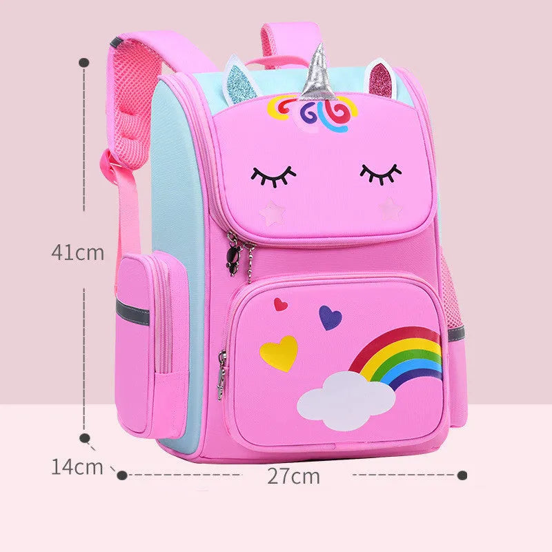 Primary school backpack for children grades 1-6 in blue, purple or pink with two size options