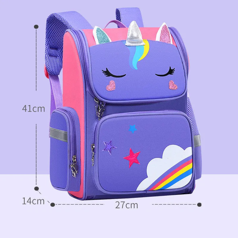 Primary school backpack for children grades 1-6 in blue, purple or pink with two size options