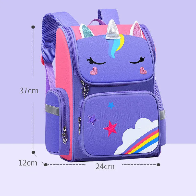 Primary school backpack for children grades 1-6 in blue, purple or pink with two size options