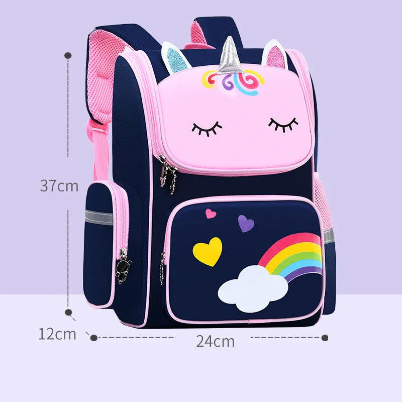 Primary school backpack for children grades 1-6 in blue, purple or pink with two size options