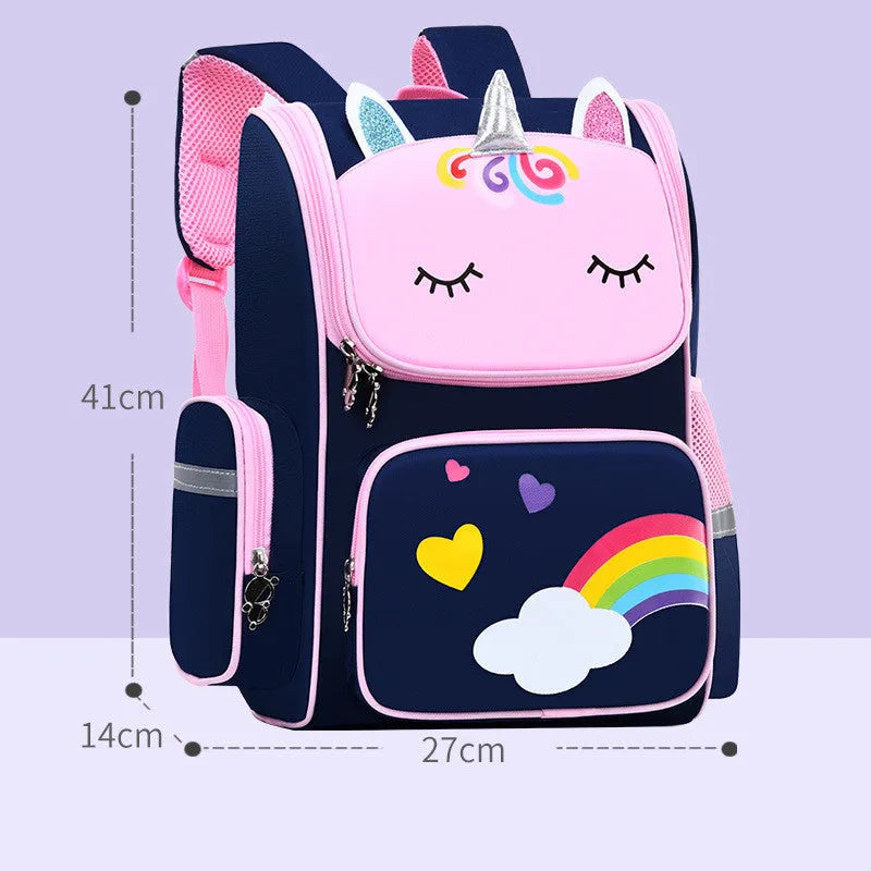 Primary school backpack for children grades 1-6 in blue, purple or pink with two size options