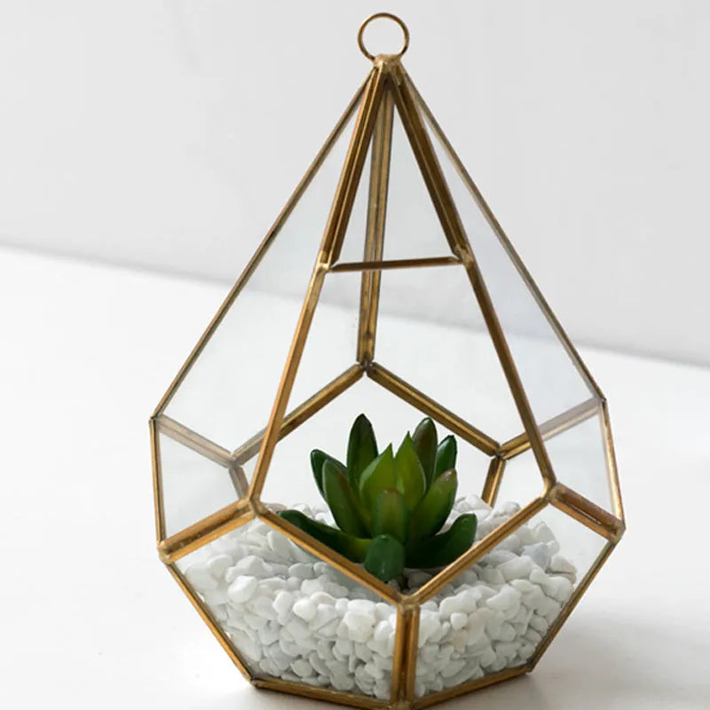 Metal and glass decorative succulent bonsai pot in two style options for home decoration