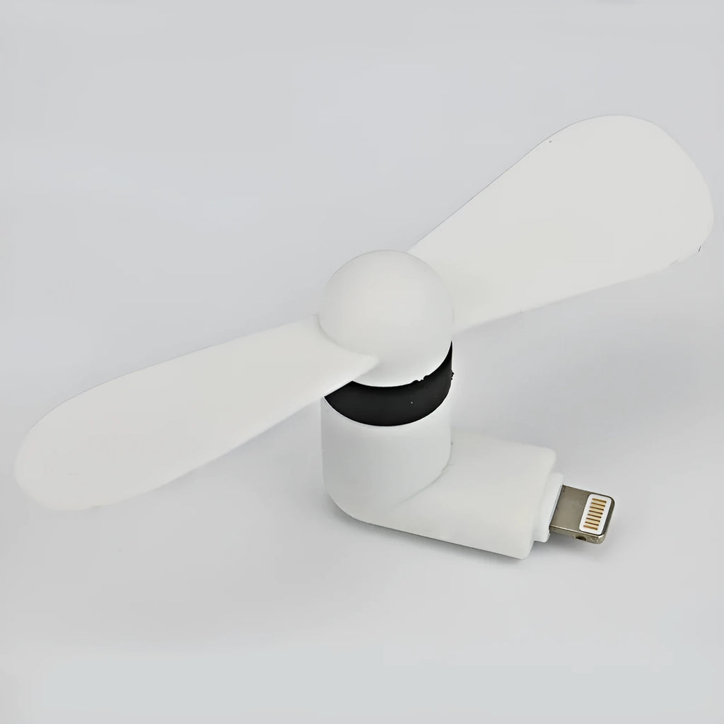 Portable mobile phone mini fan with plastic blades and rotary switch in multiple colours