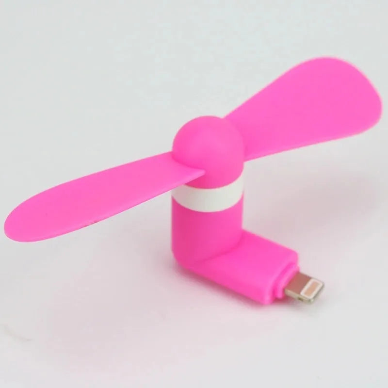 Portable mobile phone mini fan with plastic blades and rotary switch in multiple colours