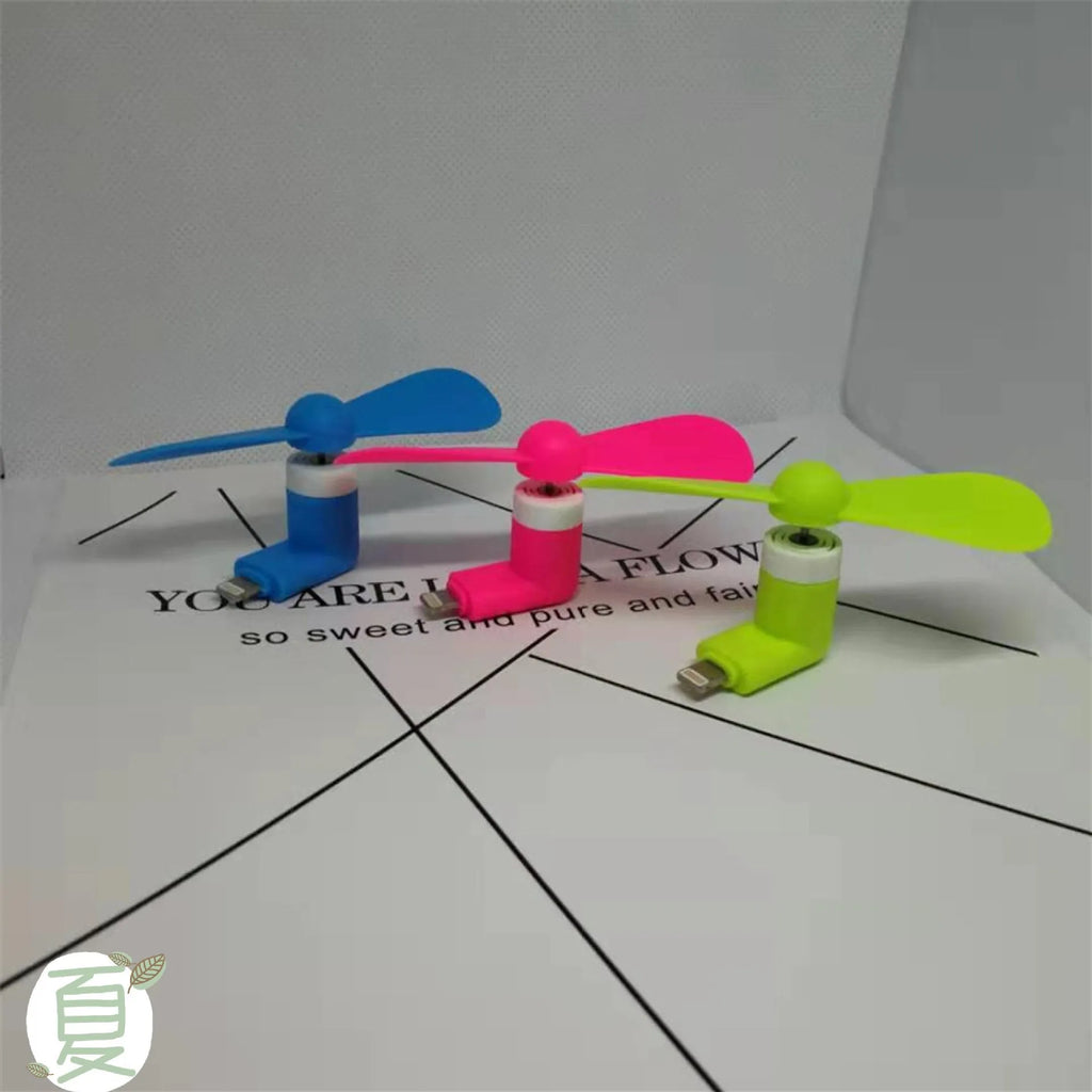 Portable mobile phone mini fan with plastic blades and rotary switch in multiple colours