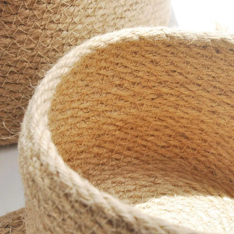 Japanese style linen fabric storage basket with cover in three sizes for bedroom organisation