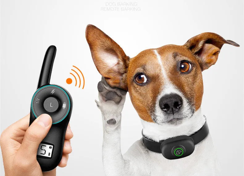 Black and orange waterproof rechargeable dog training collar with remote control unit