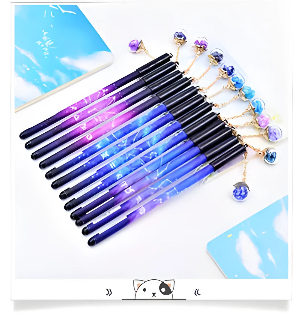 Twelve Constellations Black Gel Pen with Zodiac Pendant 0.5mm Tip Plastic Body 16cm Length for Office Stationery Use 36pcs Box Random Colour