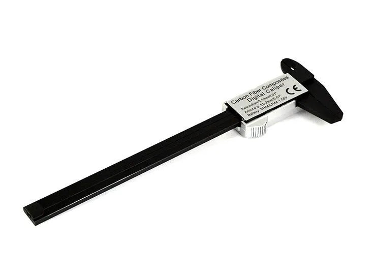 Digital vernier caliper with metal casing, stainless steel guide track, and LCD display showing measurement