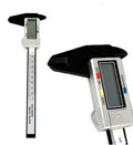 Digital vernier caliper with metal casing, stainless steel guide track, and LCD display showing measurement