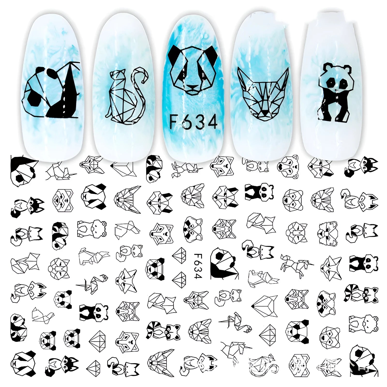 3D hot stamping nail stickers with black and white rose patterns on a hand model