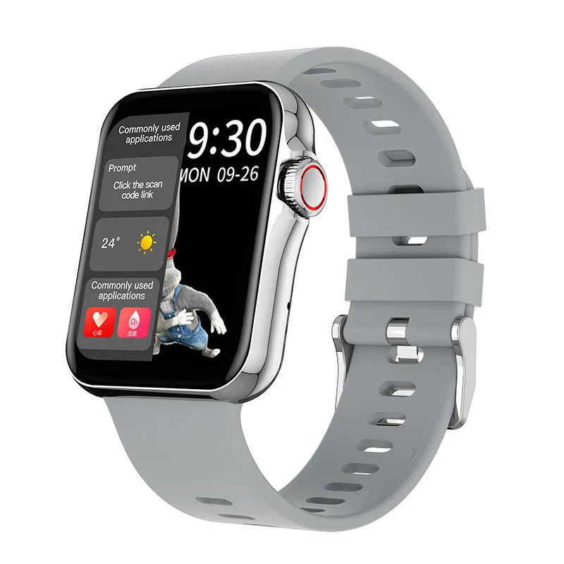 D06 colour screen smart watch with liquid silicone strap on a wrist, showing split screen display.