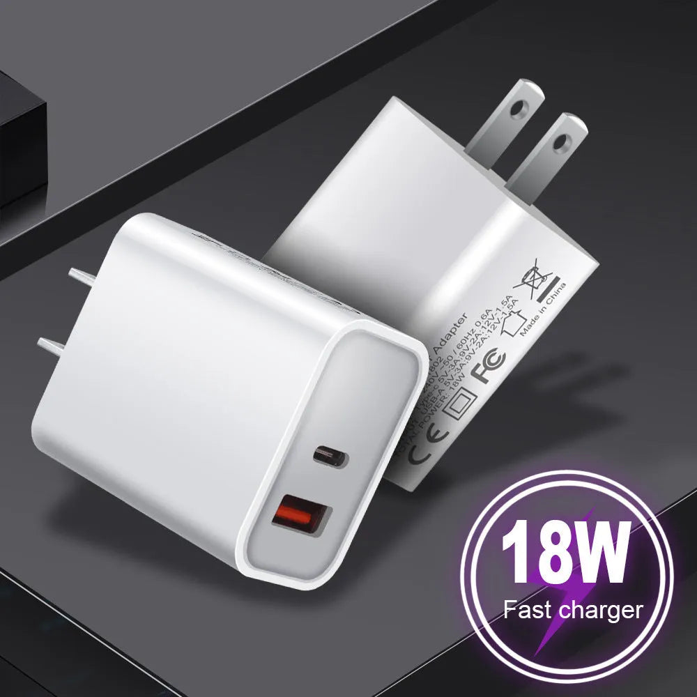 White FDGAO 18W fast charging plug with dual USB ports for Apple iPhone 12