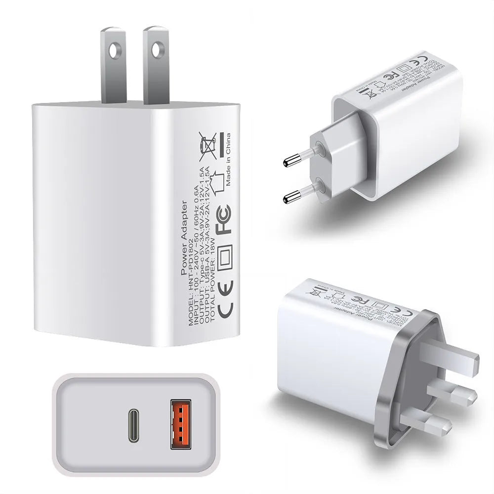 White FDGAO 18W fast charging plug with dual USB ports for Apple iPhone 12