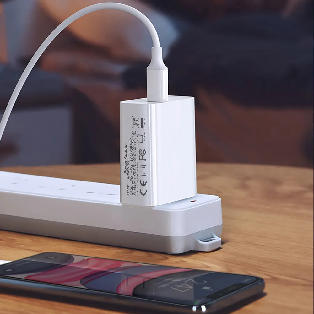 White FDGAO 18W fast charging plug with dual USB ports for Apple iPhone 12
