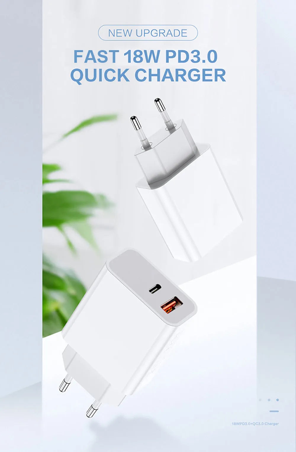White FDGAO 18W fast charging plug with dual USB ports for Apple iPhone 12