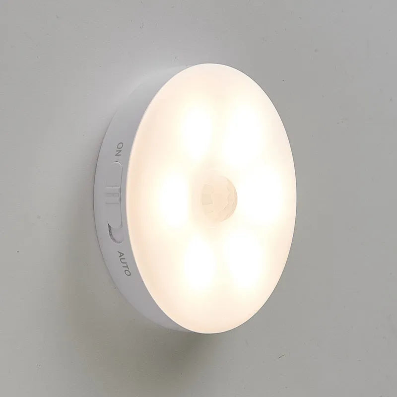 Wireless motion-activated LED body sensing light for hallways and cabinets