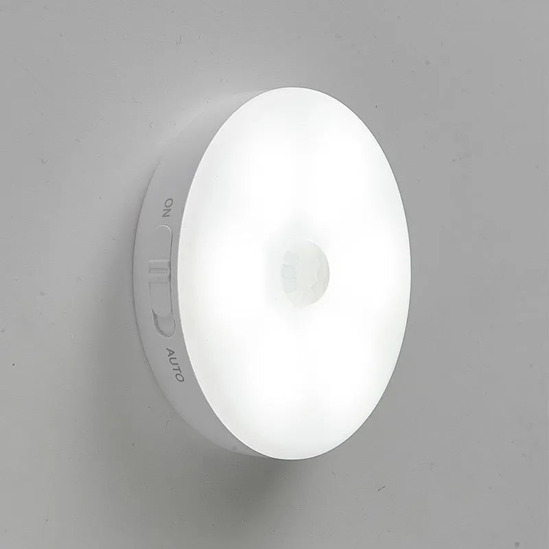Wireless motion-activated LED body sensing light for hallways and cabinets