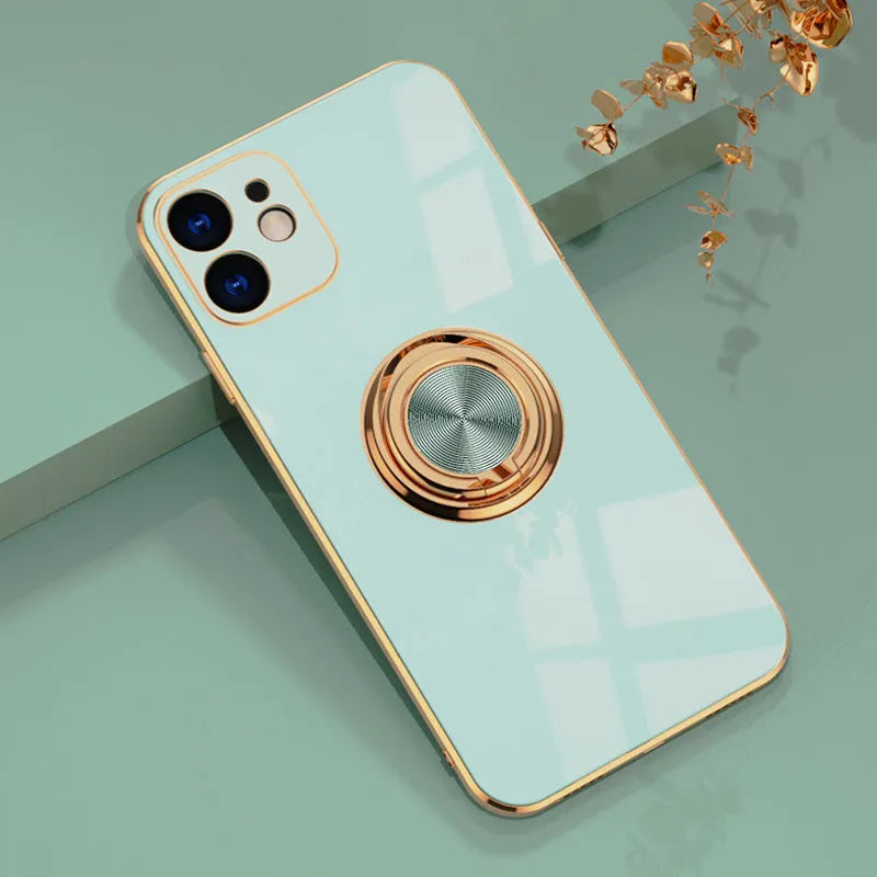 Electroplating magnetic car mobile phone case for iPhone X in seven colour options including black, purple, and rose gold.