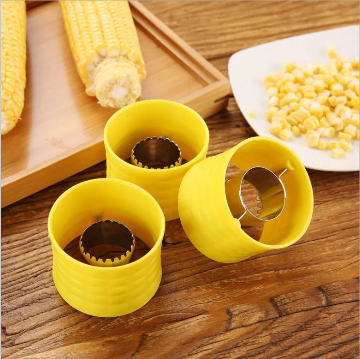 Yellow corn-shaped manual thresher with kernel-patterned handle for removing corn from cobs