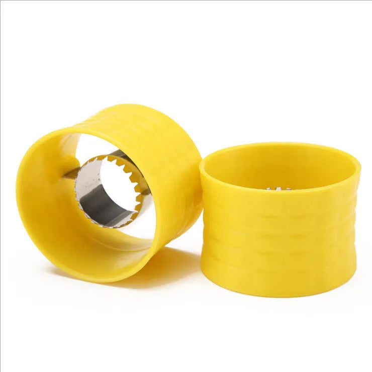 Yellow corn-shaped manual thresher with kernel-patterned handle for removing corn from cobs
