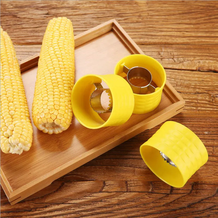 Yellow corn-shaped manual thresher with kernel-patterned handle for removing corn from cobs