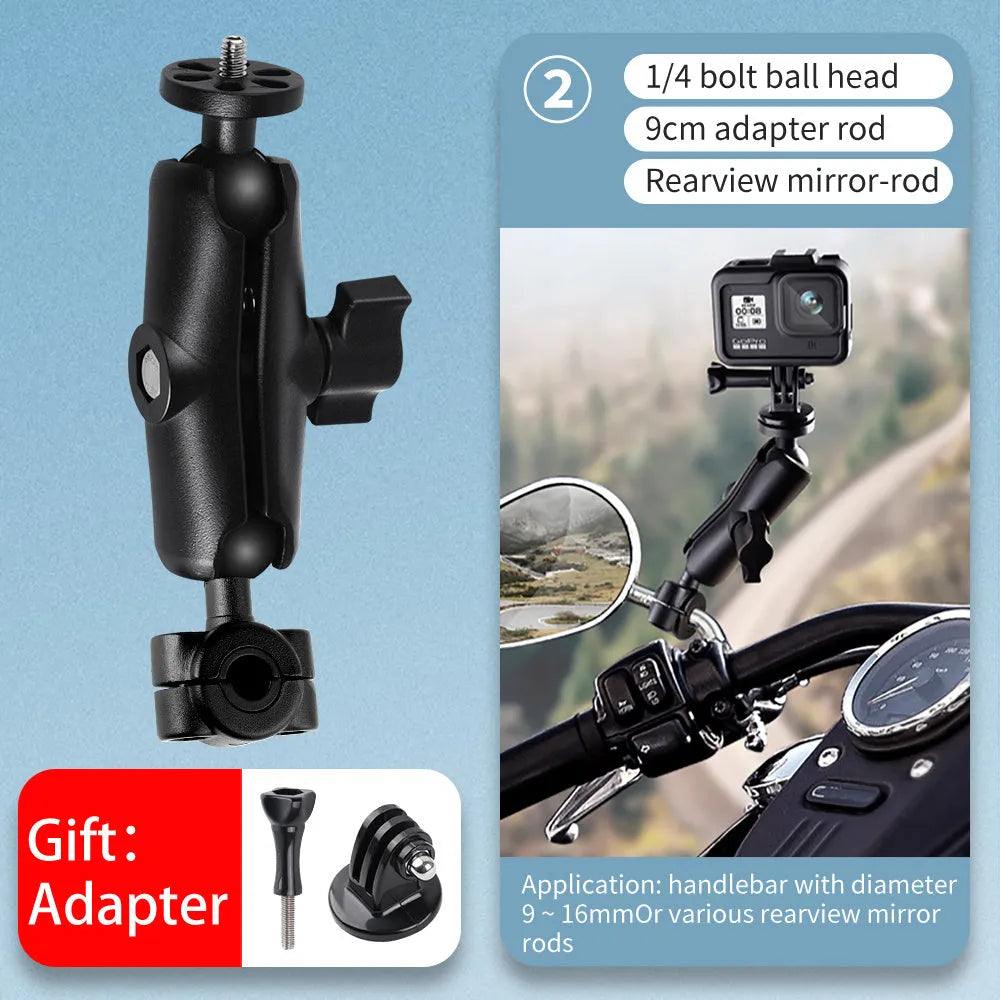 Motorcycle bracket mount for GoPro Insta360 action camera with 360 panoramic support in multiple colours