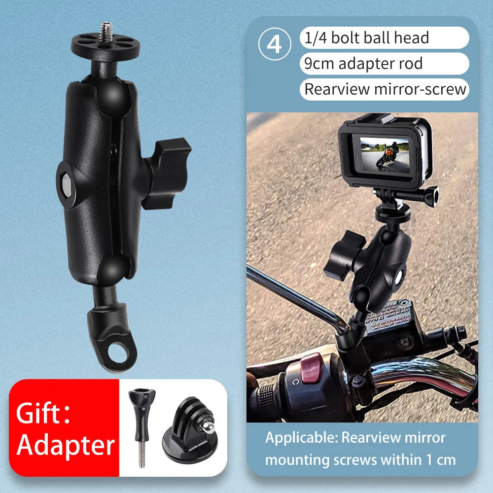 Motorcycle bracket mount for GoPro Insta360 action camera with 360 panoramic support in multiple colours