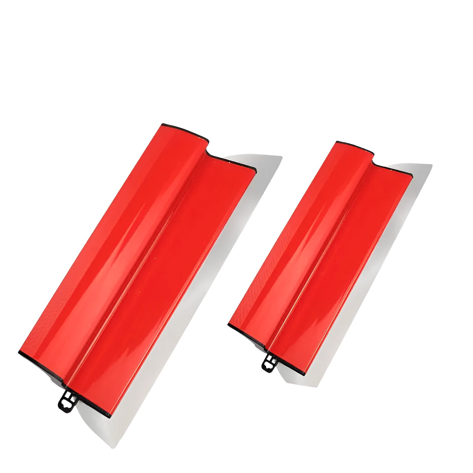Red-handled leveling scraper tool with a 40 cm steel blade for scraping putty and pasting wallpaper.