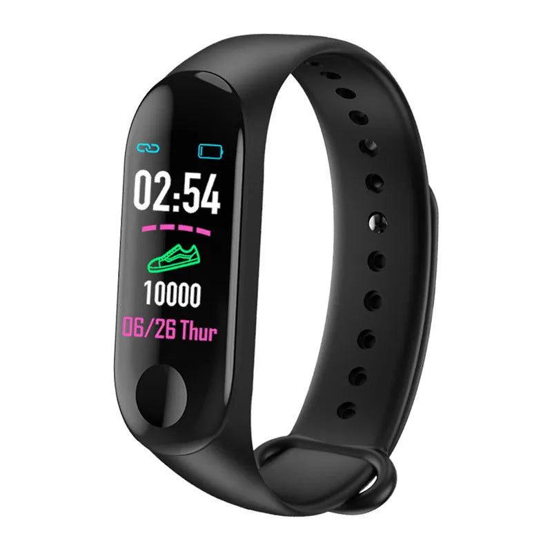 M3 smart fitness bracelet with colour screen and black TPE strap on a wrist