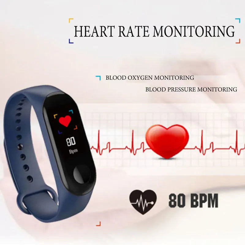M3 smart fitness bracelet with colour screen and black TPE strap on a wrist
