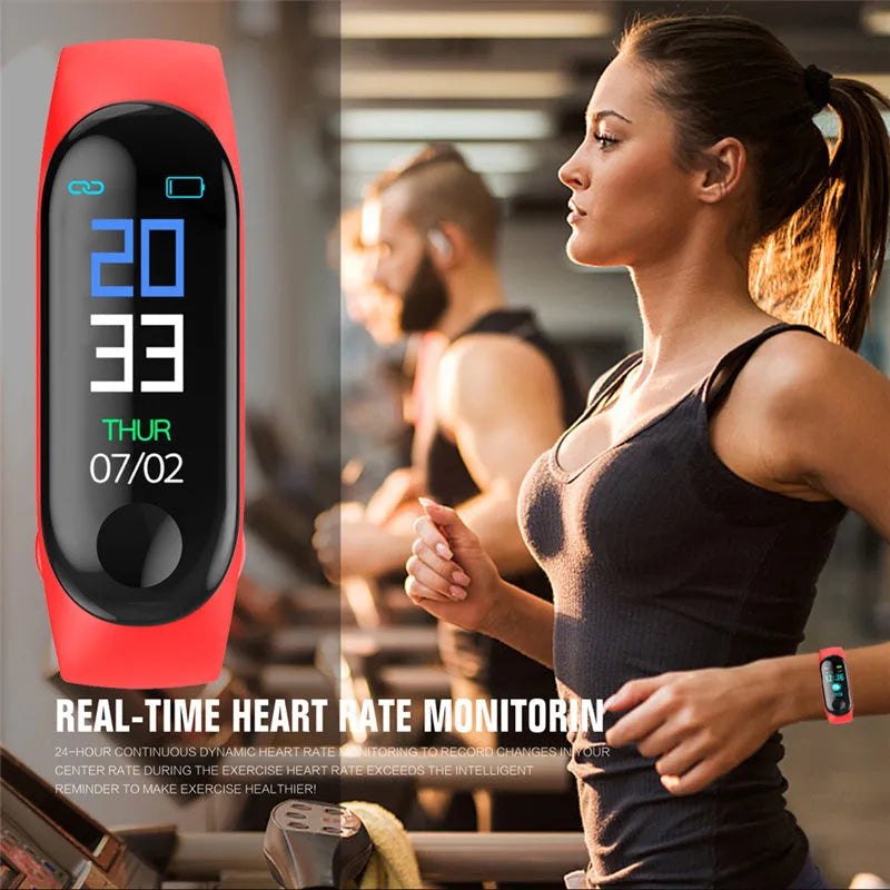 M3 smart fitness bracelet with colour screen and black TPE strap on a wrist