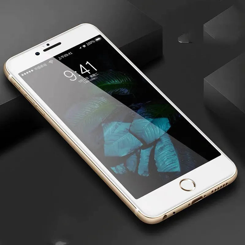 iPhone tempered glass screen protector with full coverage and hard edge for models 6 to 8 Plus