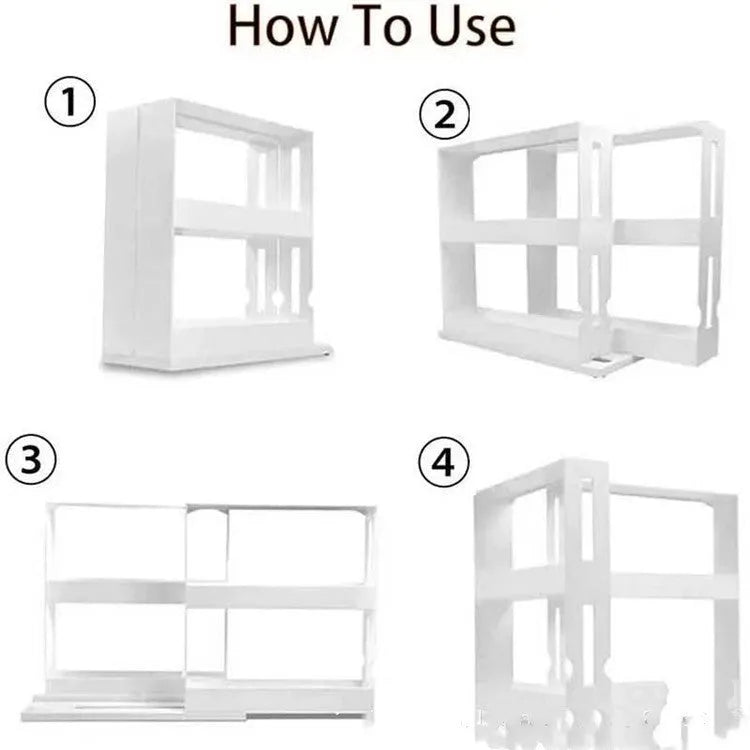 White double rotating 2-tier plastic spice rack on countertop with jars