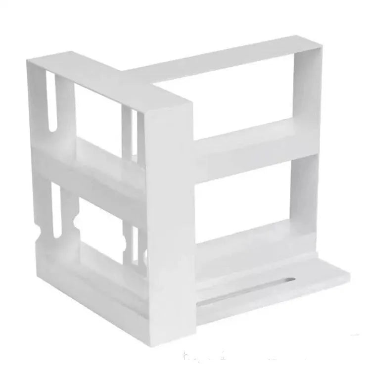 White double rotating 2-tier plastic spice rack on countertop with jars