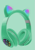 Colourful cat ear shaped wireless Bluetooth headphones shown in multiple colour options.