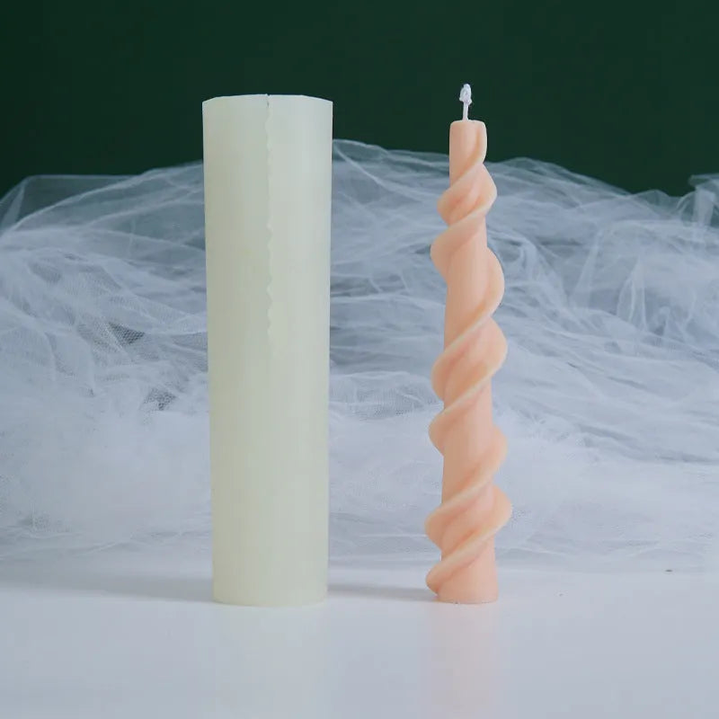 Screw wax silicone mould for making spiral lace decorative pillar candles