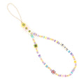 Handmade bohemian smiley face phone chain with soft clay, crystal and glass beads, 28.5cm outer circumference plus 5cm lanyard.