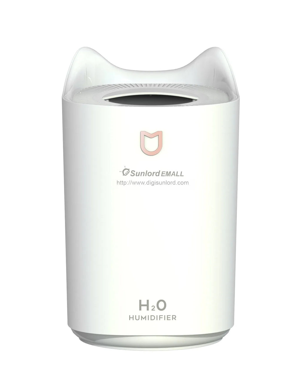 Coral Pink and Glacier White USB double spray humidifier with three mist outlets on a table.