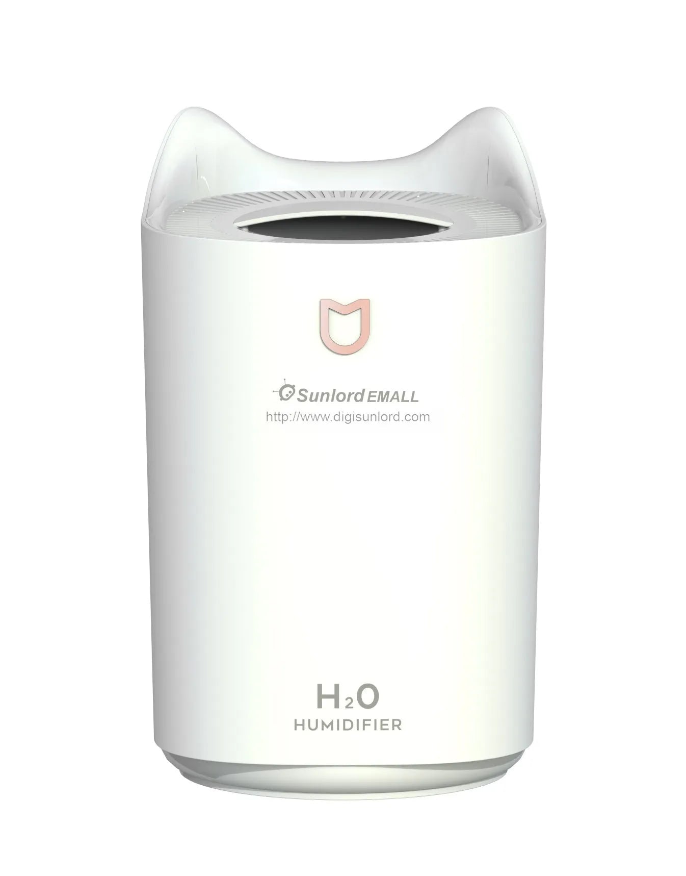 Coral Pink and Glacier White USB double spray humidifier with three mist outlets on a table.